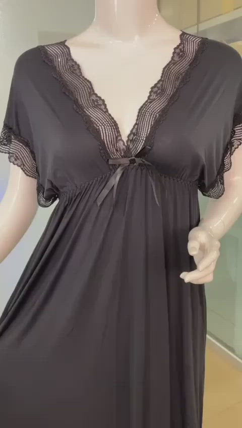 LOSHA LACE TRIM LONG NIGHTY WITH ELASTIC UNDER BUST-BLACK