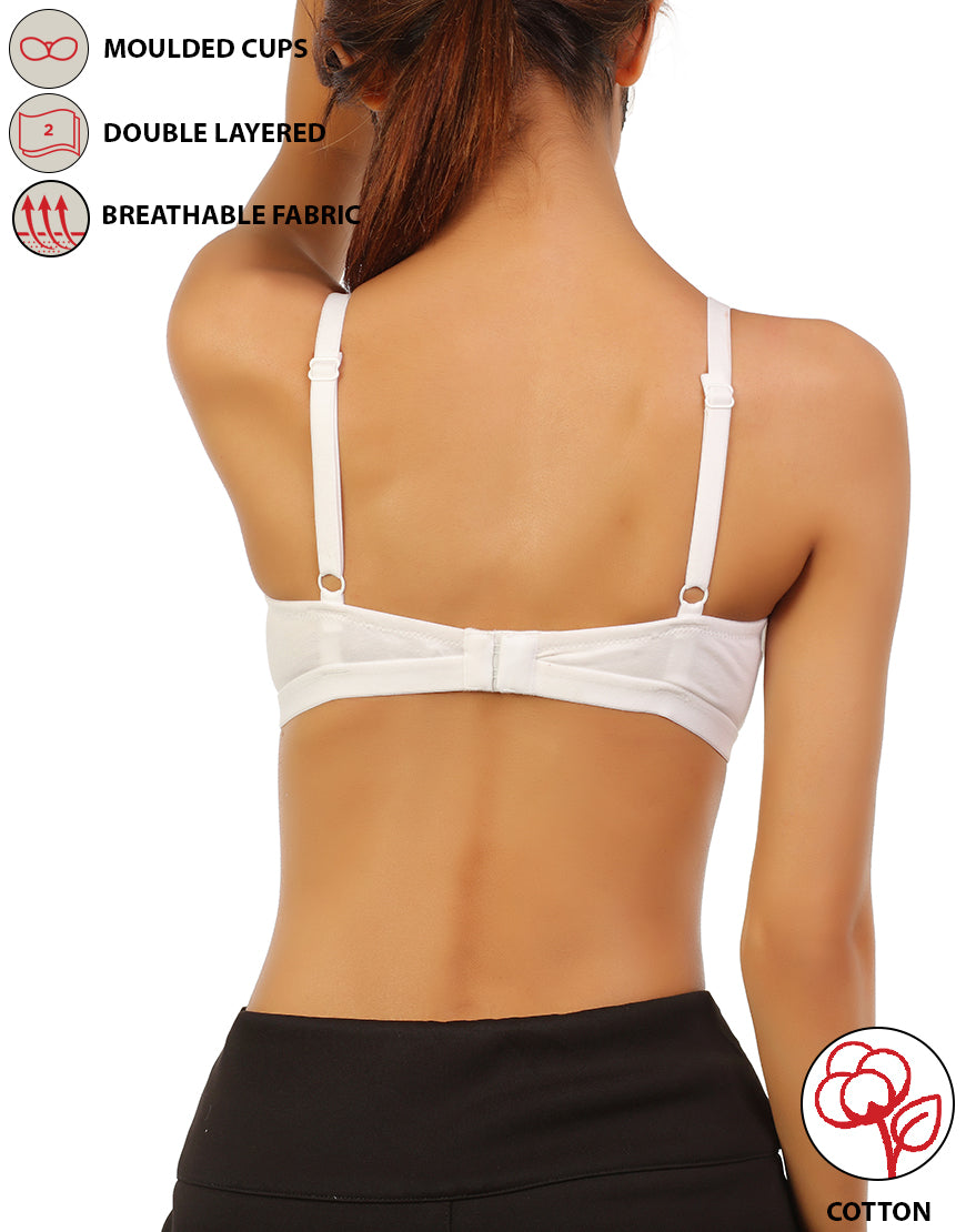 LOSHA DOUBLE LAYERED WIRE-FREE BRA WITH HIGH MID PANEL -WHITE