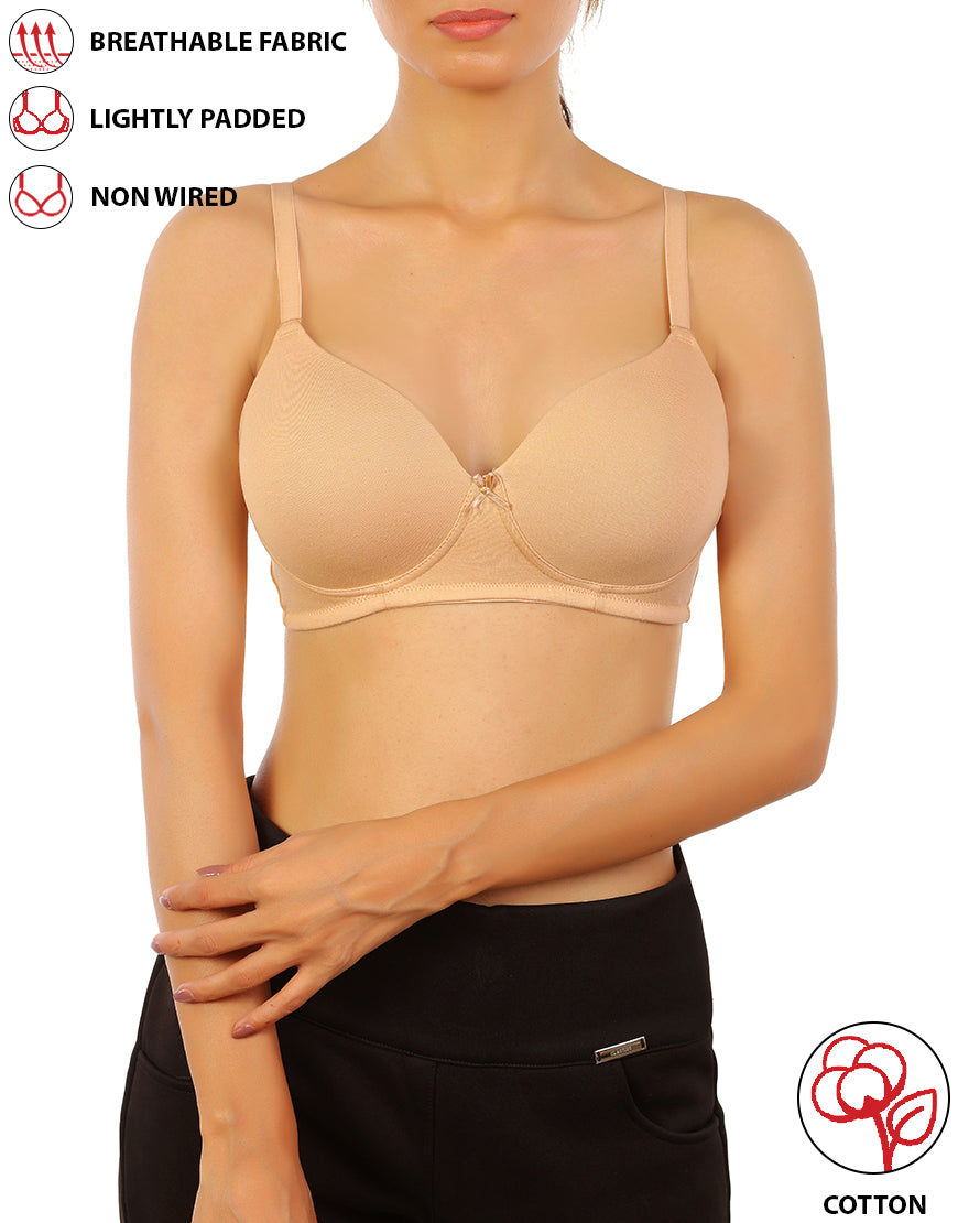 LOSHA COTTON WIREFREE LIGHTLY PADDED T-SHIRT BRA-TOASTED ALMOND