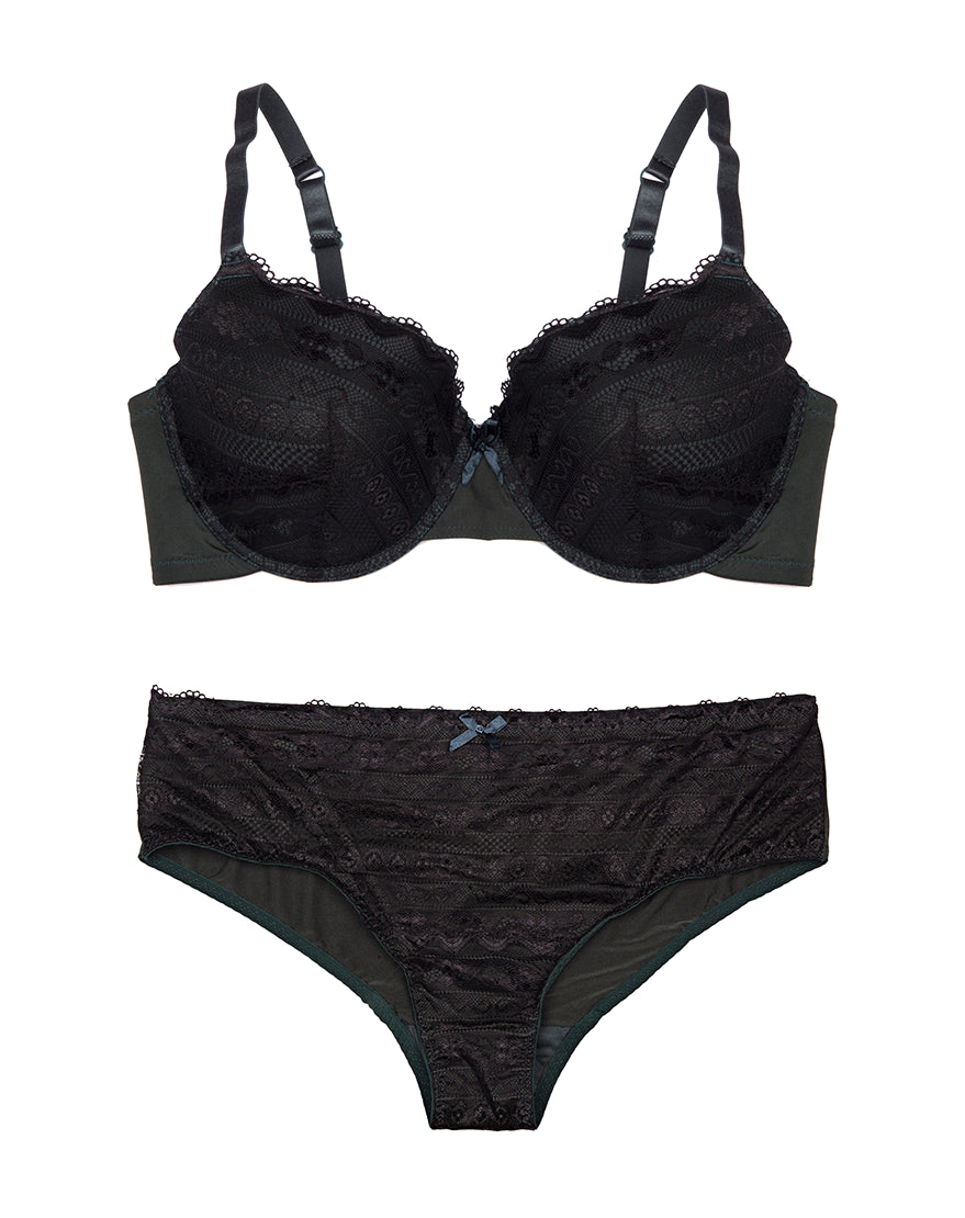PLUS SIZE SHINY MICROFIBER & LACE MOLDED CUP BRA SETS
