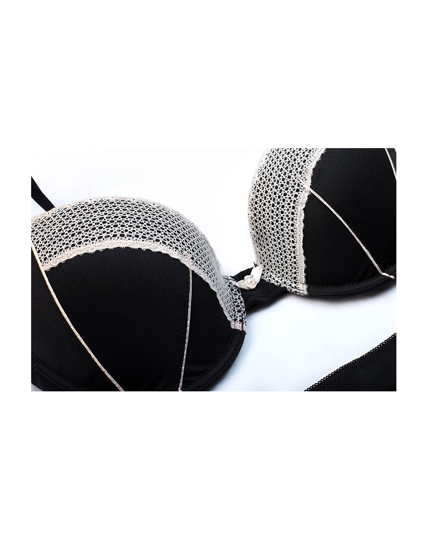 SHINY MICROFIBER, LACE BALCONETTE BRA SET