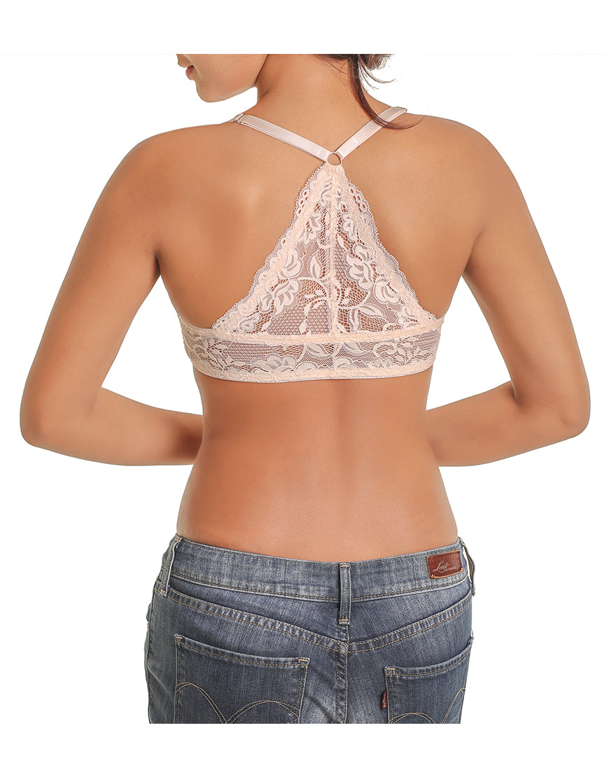 PACK OF 2 FRONT OPEN FANCY BACK LACE PUSH UP BRAS-GREEN/ROSE