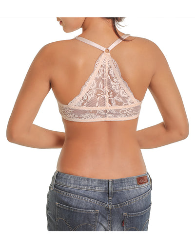 PACK OF 2 FRONT OPEN FANCY BACK LACE PUSH UP BRAS-GREEN/ROSE