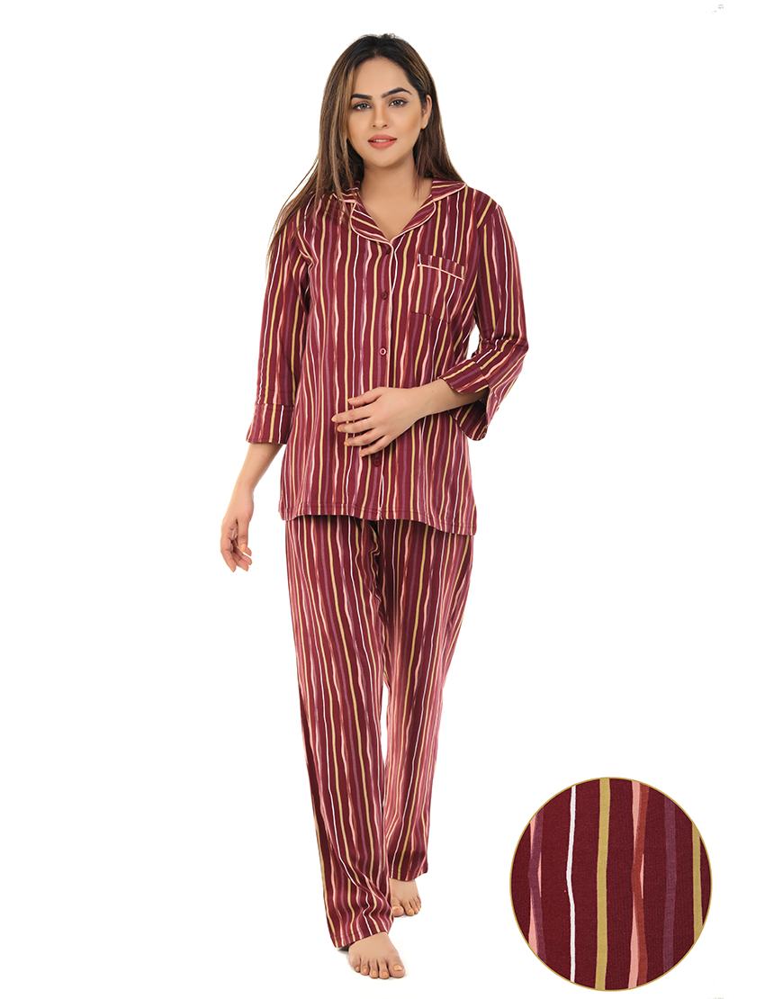 SIESTA COTTON BUTTON DOWN SHIRT & PJ SET-STRIPES
