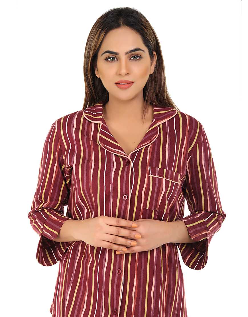 SIESTA COTTON BUTTON DOWN SHIRT & PJ SET-STRIPES