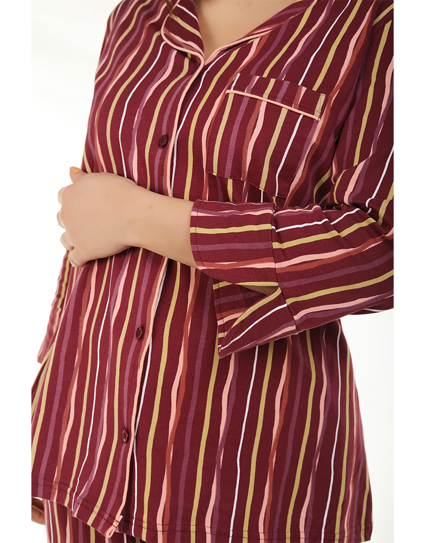 SIESTA COTTON BUTTON DOWN SHIRT & PJ SET-STRIPES
