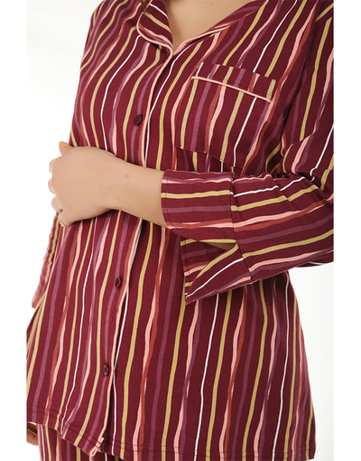 SIESTA COTTON BUTTON DOWN SHIRT & PJ SET-STRIPES