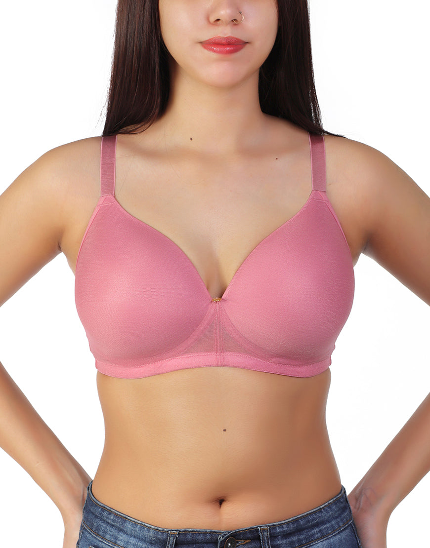 LOSHA FULL COVRAGE LIGHTLY PADDED WIREFREE PLUS SIZE GLITTER BRA -PINK