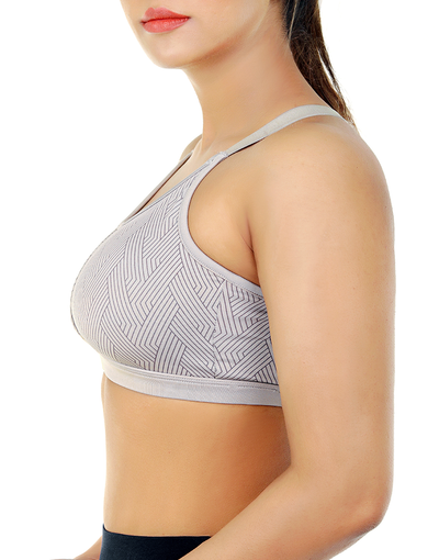 LOSHA MEDIUM IMPACT SPORTS BRA WITH REMOVABLE PADS-GREY PRINT