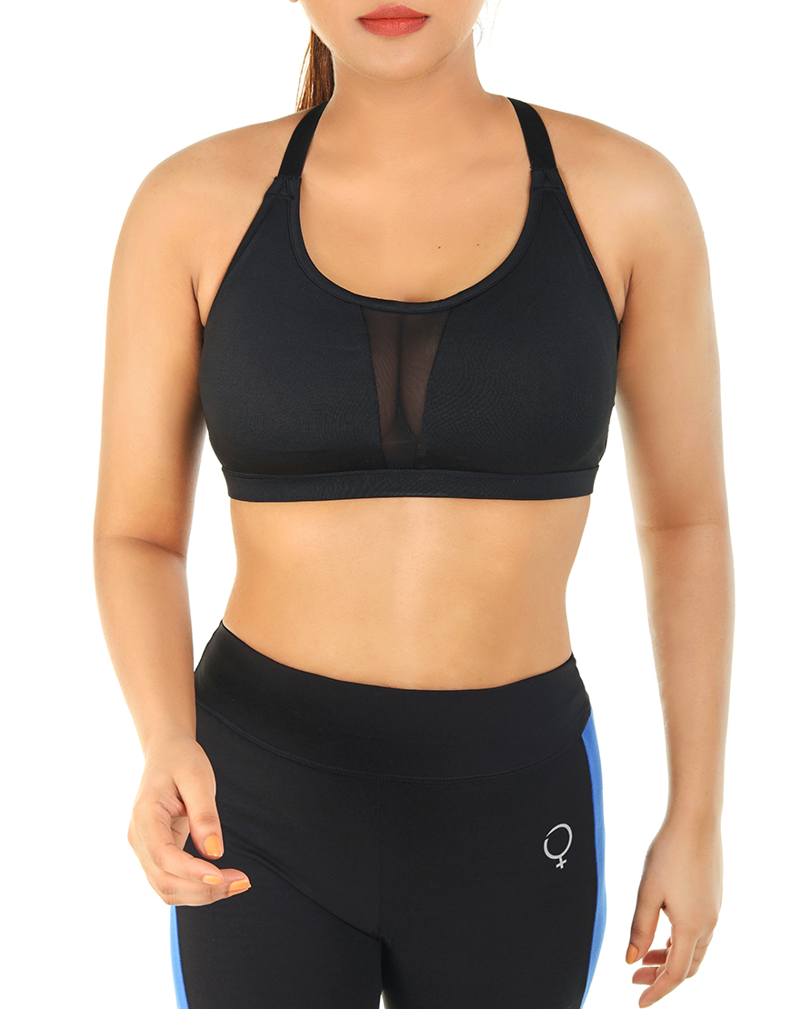 LOSHA MEDIUM IMPACT SPORTS BRA WITH REMOVABLE PADS-BLACK