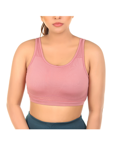 LOSHA MEDIUM IMPACT SPORTS BRA WITH REMOVABLE PADS & CUT OUT BACK-NOSTALGIA ROSE