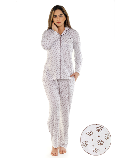 SIESTA COTTON BUTTON DOWN SHIRT & PJ SET-WHITE BUTTERFLIES