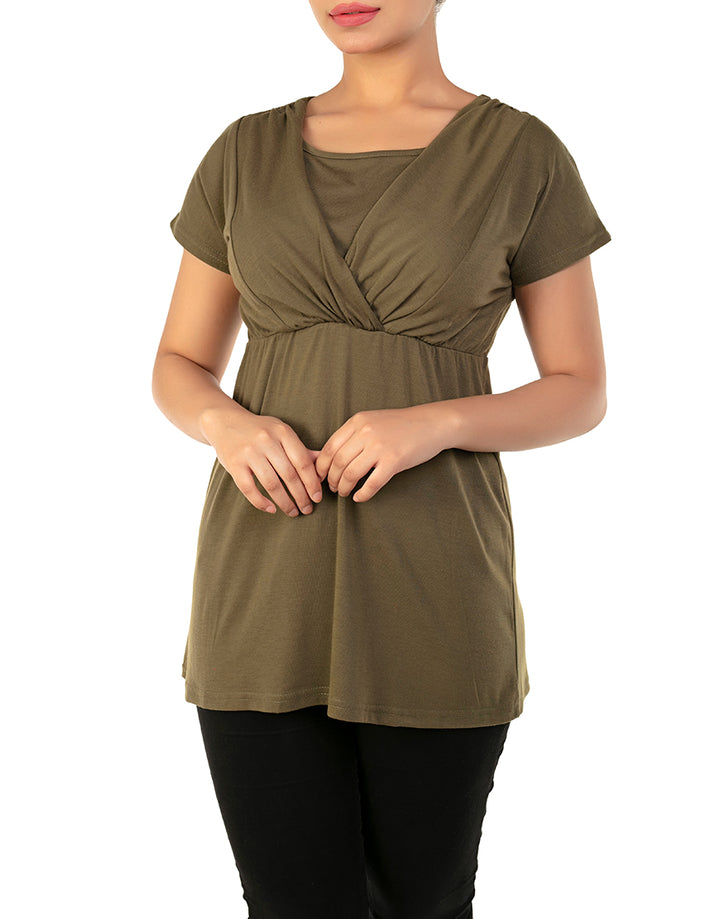 LOSHA MOMMY DROP SHOULDER NURSING SHIRT-ARMY GREEN