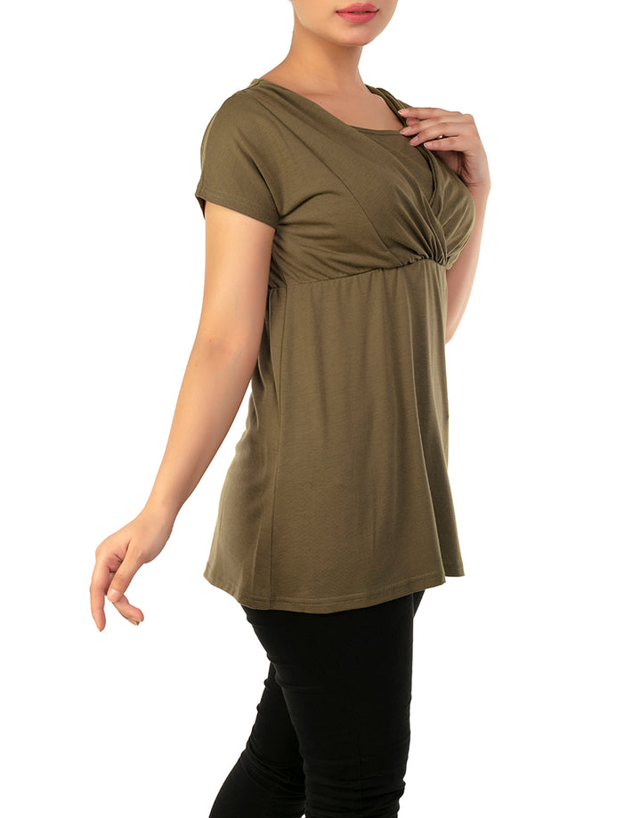 LOSHA MOMMY DROP SHOULDER NURSING SHIRT-ARMY GREEN
