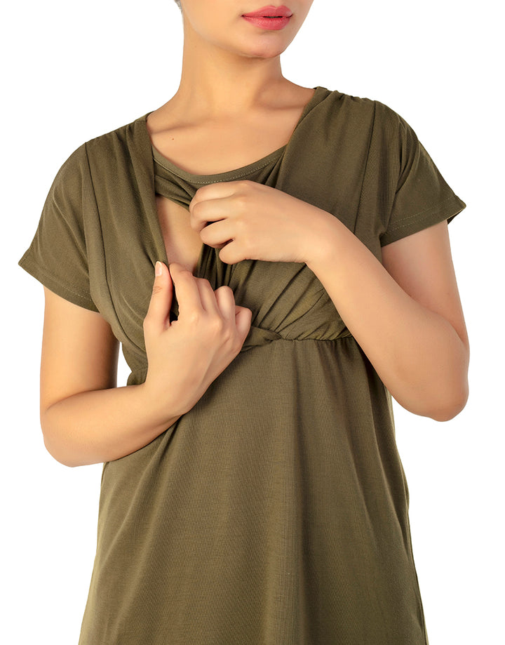 LOSHA MOMMY DROP SHOULDER NURSING SHIRT-ARMY GREEN