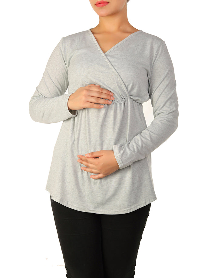 LOSHA MOMMY FULL SLEEVES NURSING SHIRT-GREY