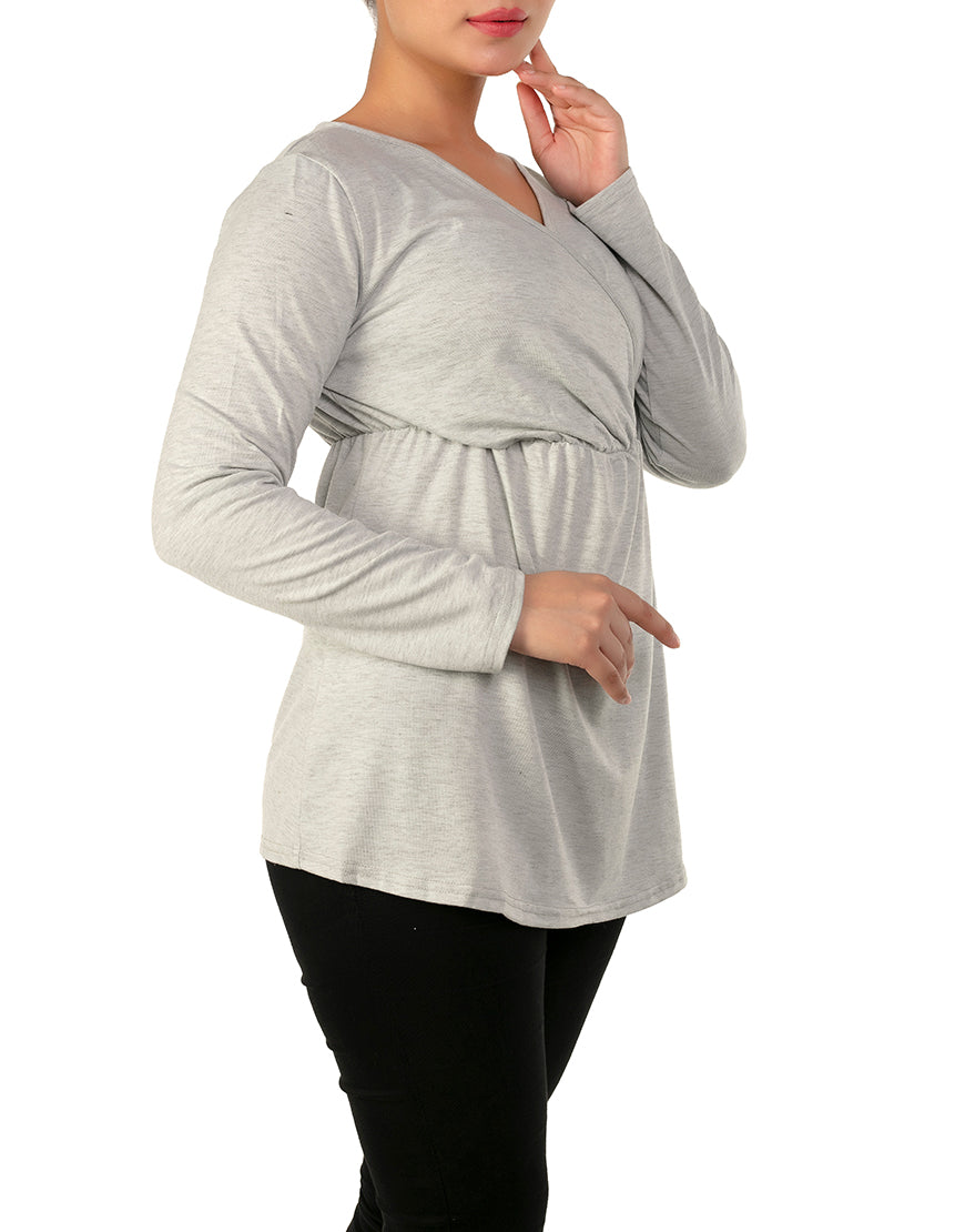 LOSHA MOMMY FULL SLEEVES NURSING SHIRT-GREY
