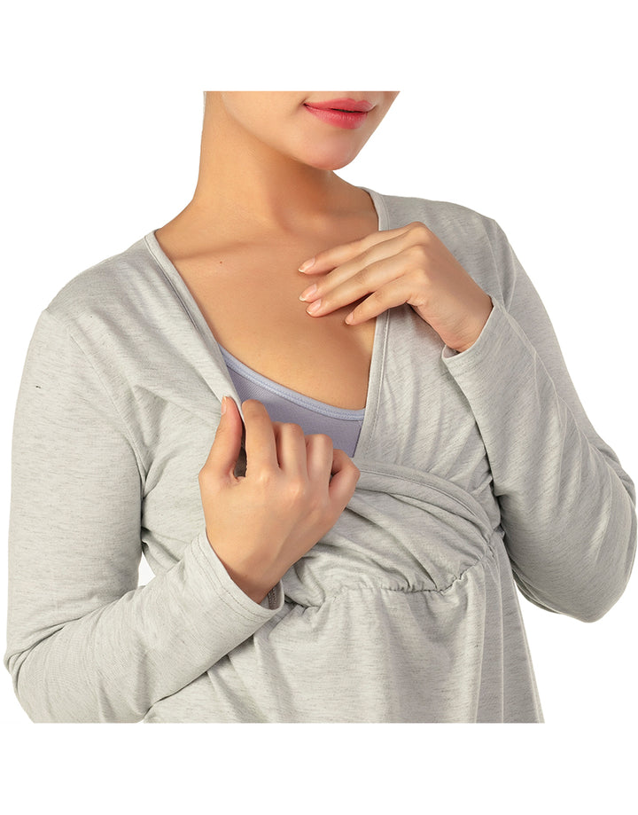 LOSHA MOMMY FULL SLEEVES NURSING SHIRT-GREY