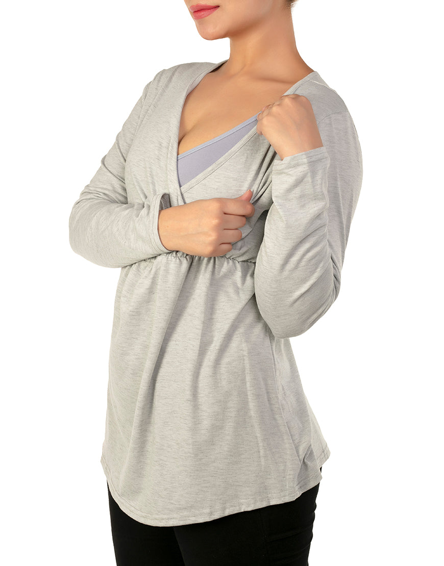 LOSHA MOMMY FULL SLEEVES NURSING SHIRT-GREY