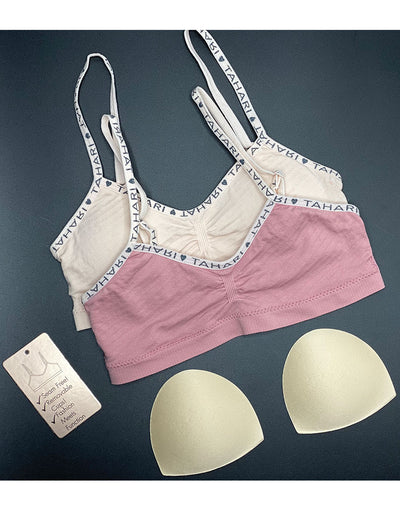 TAHARI GIRLS PACK OF 2 TRAINING BRAS WITH REMOVABLE PADS-TEA PINK/CREME