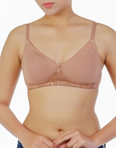 LOSHA COTTON DOUBLE LAYERED WIRE-FREE BRA WITH BOTTOM CUP LACE-SKIN