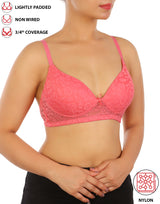 LIGHTLY PADDED WIRE-FREE 3/4TH COVERAGE ALL OVER LACE BRA- PINK LEMONADE