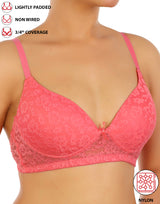 LIGHTLY PADDED WIRE-FREE 3/4TH COVERAGE ALL OVER LACE BRA- PINK LEMONADE