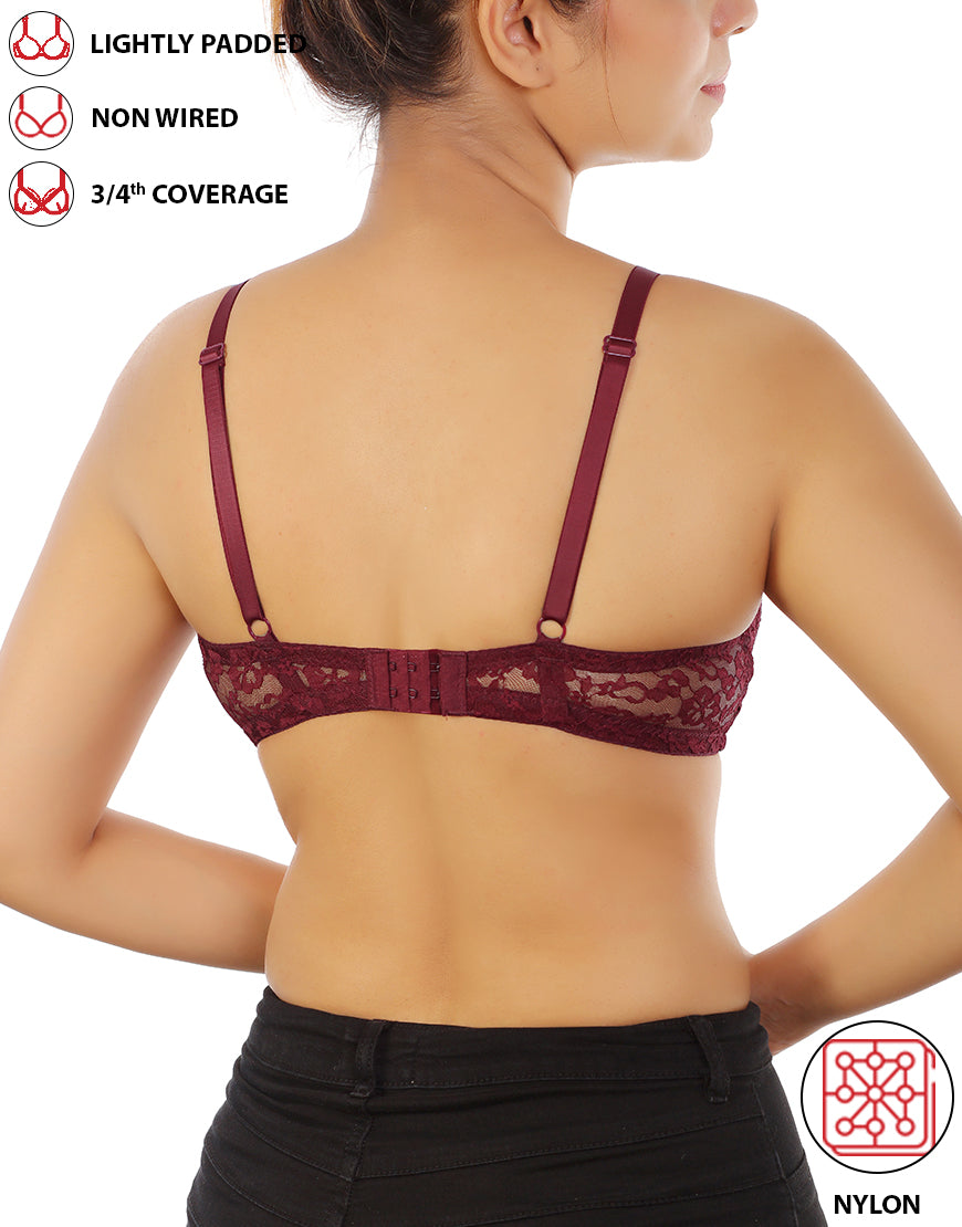 Nylon Net Lace Non-Padded Fancy Bra - Maroon - Buy Bra, Nightwears ,  Panties in Pakistan