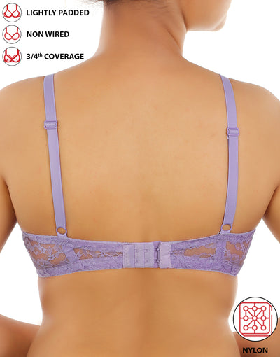 LOSHA LIGHTLY PADDED WIRE-FREE 3/4TH COVERAGE ALL OVER LACE BRA- VOILET TULIP
