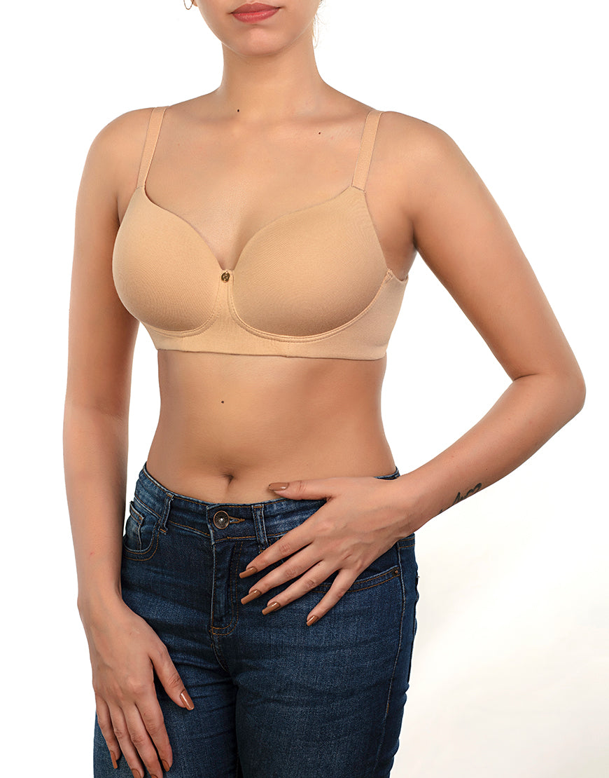 LOSHA SIDE SMOOTHING BIO WASHED ANTI BACTERIAL COTTON WIRELESS T-SHIRT BRA-NUDE