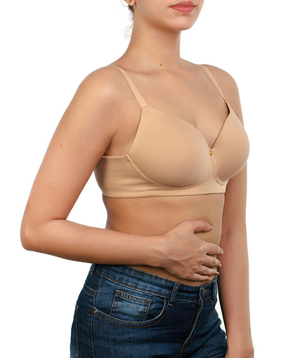 LOSHA SIDE SMOOTHING BIO WASHED ANTI BACTERIAL COTTON WIRELESS T-SHIRT BRA-NUDE