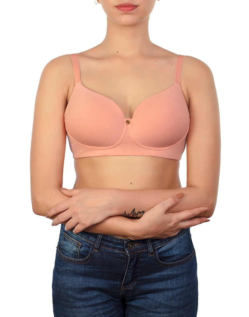 LOSHA SIDE SMOOTHING BIO WASHED ANTI BACTERIAL COTTON WIRELESS T-SHIRT BRA-PINK