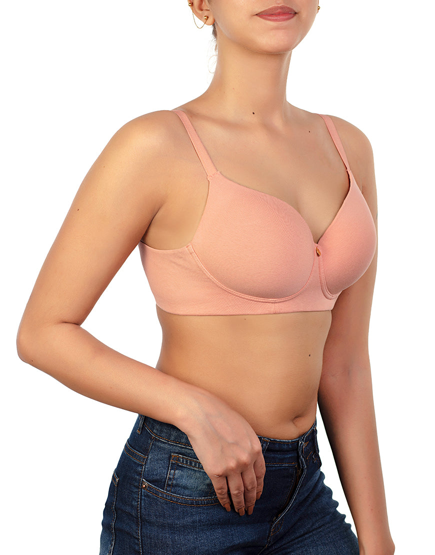 LOSHA SIDE SMOOTHING BIO WASHED ANTI BACTERIAL COTTON WIRELESS T-SHIRT BRA-PINK