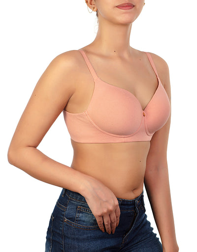 LOSHA SIDE SMOOTHING BIO WASHED ANTI BACTERIAL COTTON WIRELESS T-SHIRT BRA-PINK