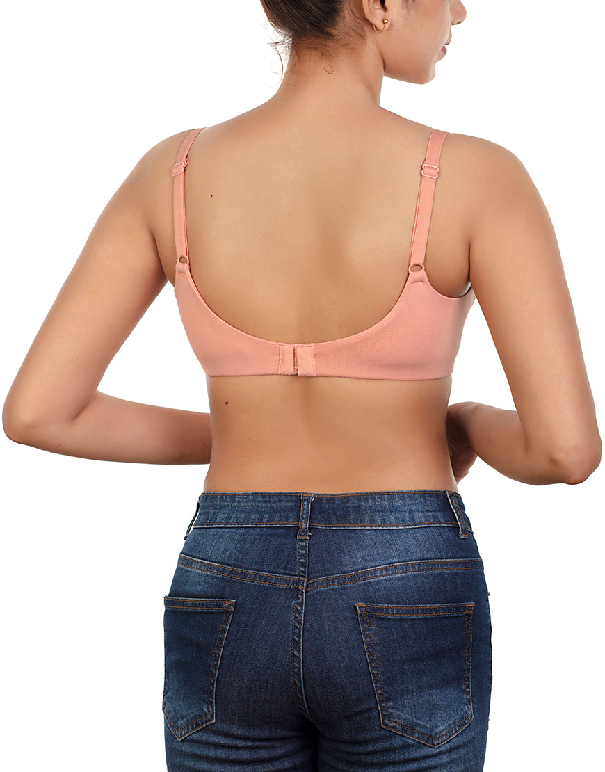 LOSHA SIDE SMOOTHING BIO WASHED ANTI BACTERIAL COTTON WIRELESS T-SHIRT BRA-PINK