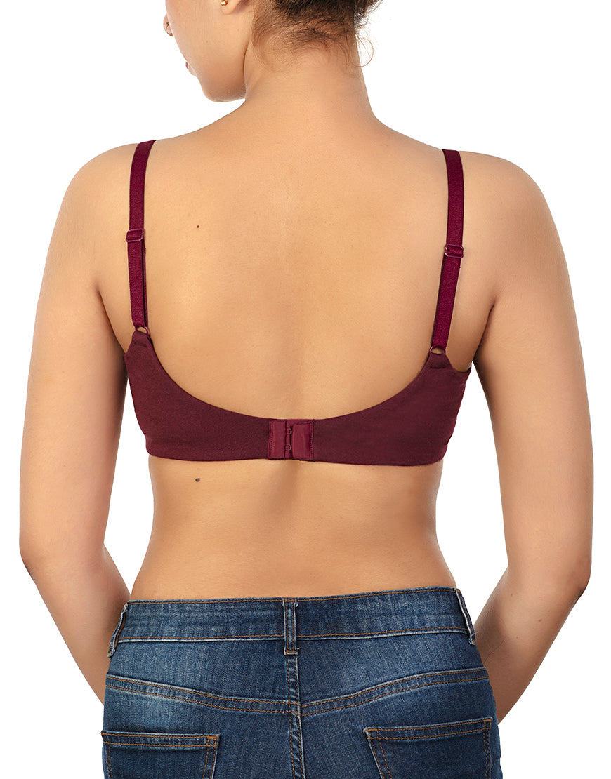 LOSHA SIDE SMOOTHING BIO WASHED ANTI BACTERIAL COTTON WIRELESS T-SHIRT BRA-MAROON