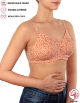 COTTON DOUBLE LAYERED NON WIRED PRINTED BRA -SALMON