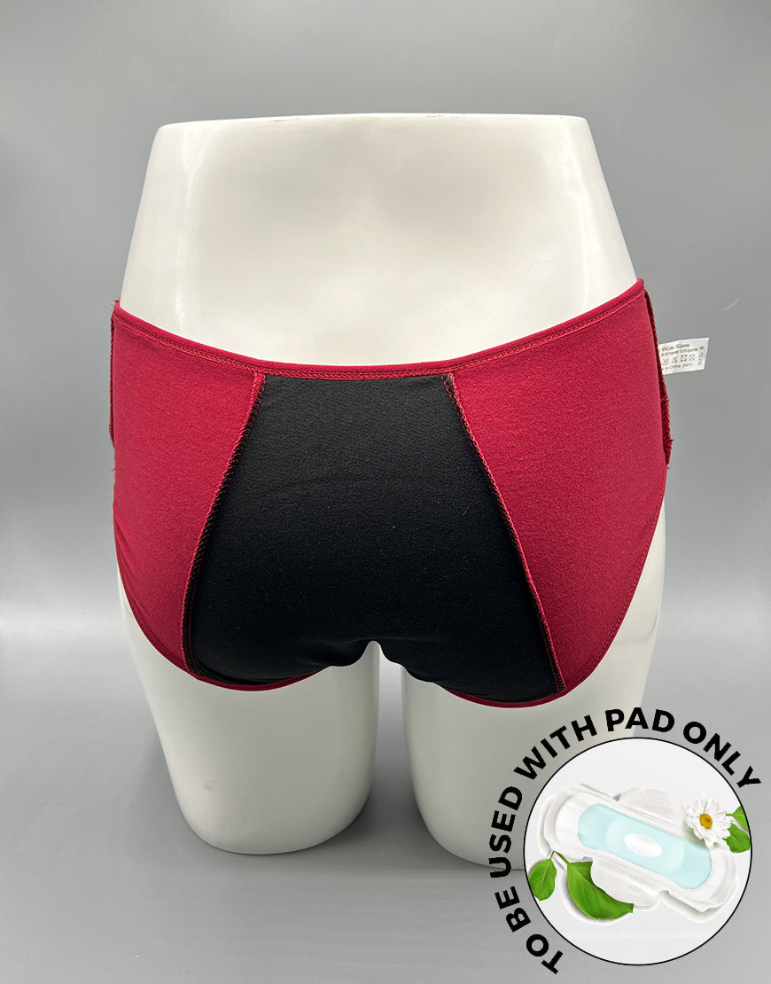 LOSHA COTTON LOW WAIST TRIPLE LAYERED PERIOD PANTY WITH HIDDEN ELASTIC-MAROON
