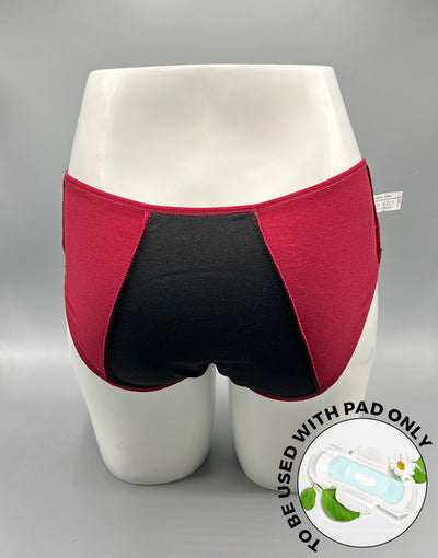 LOSHA COTTON LOW WAIST TRIPLE LAYERED PERIOD PANTY WITH HIDDEN ELASTIC-MAROON