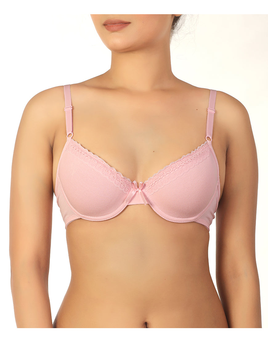 TAHARI GIRL PACK OF 2 COTTON WIRED LIGHTLY PADDED BRAS-PEARL ROSE