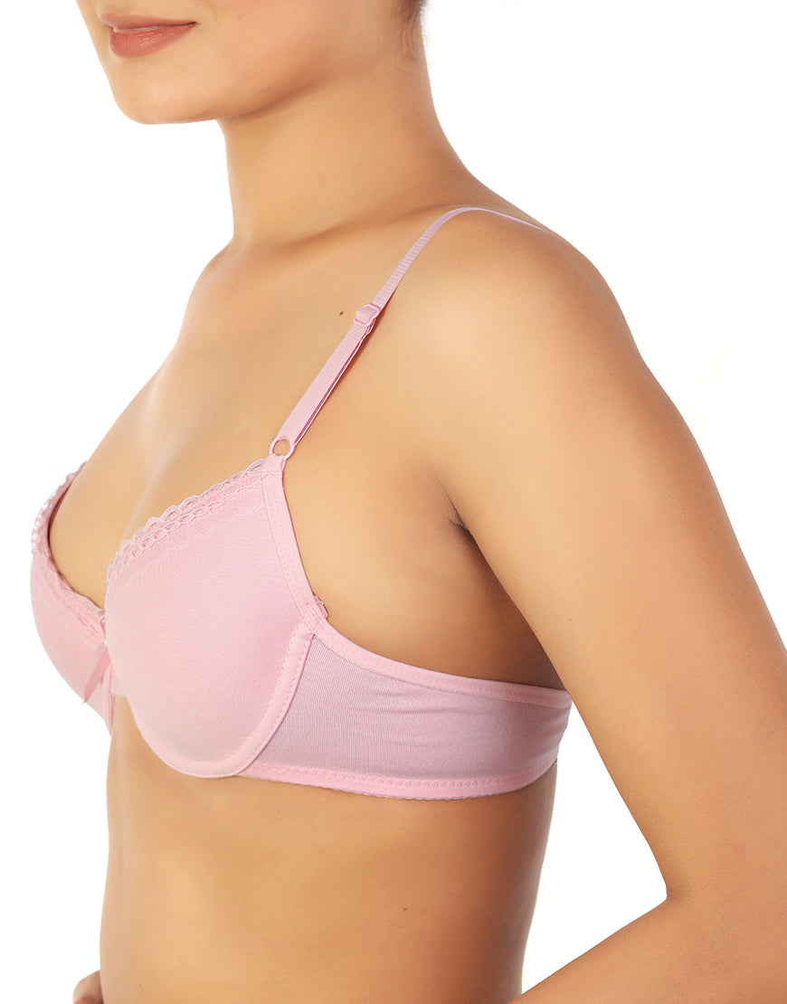 TAHARI GIRL PACK OF 2 COTTON WIRED LIGHTLY PADDED BRAS-PEARL ROSE