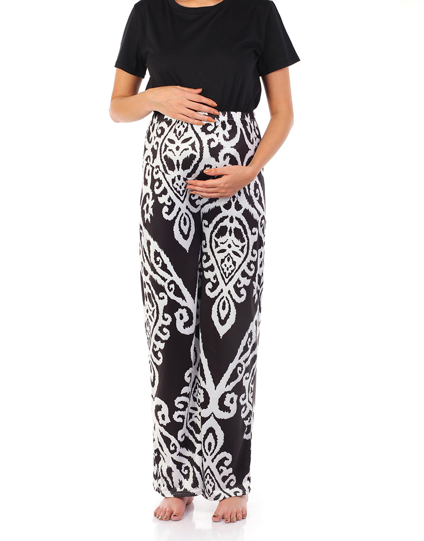 LOSHA MOMMY MATERNITY STRAIGHT LEG PANTS- BLACK PRINT