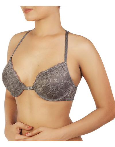 PACK OF 2 FANCY BACK LACE FRONT OPEN BRAS-PALE BANANA