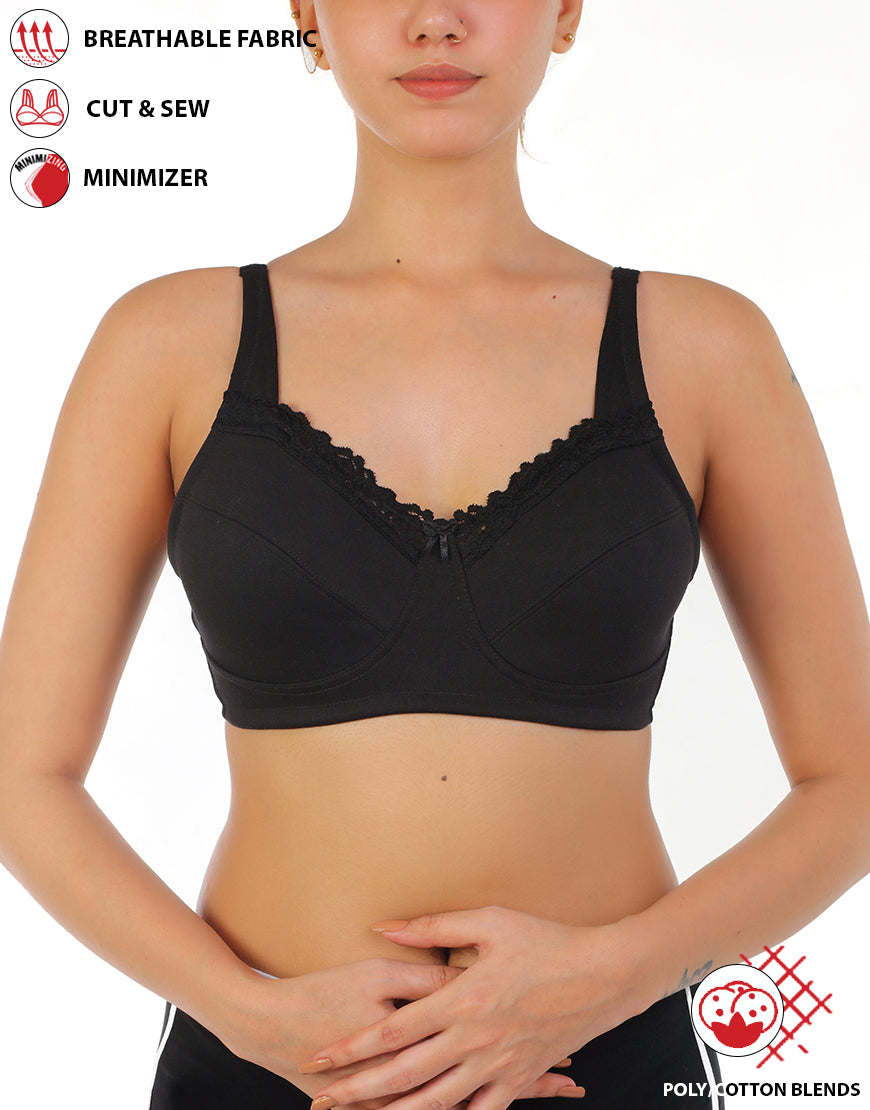 FULL COVERAGE SUPER SUPPORT CUT SEW CUPS MINIMIZER BRA-BLACK – Losha