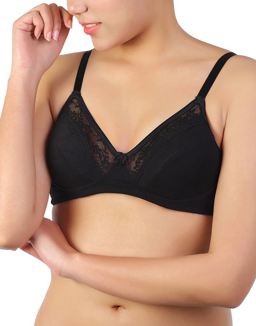 Losha Cotton Wire free Cut N Sew Bra- Black