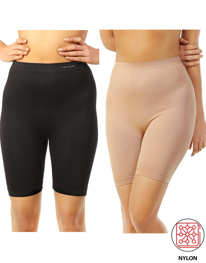 TAHARI PACK OF 2 SEAMLESS MILD CONTROL SLIP SHORTS-NUDE/BLACK
