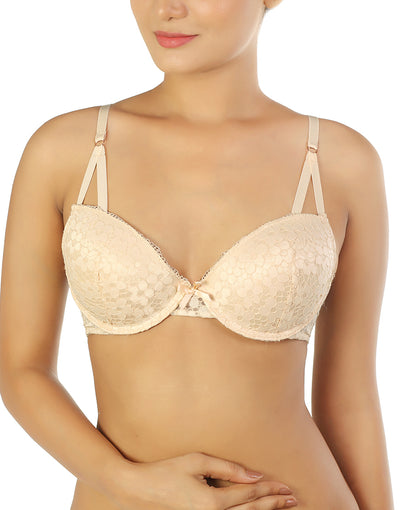 PACK OF 2 WIRED CAGE STYLE ALL OVER LACE PUSH-UP BRAS-DUSTY CEDAR