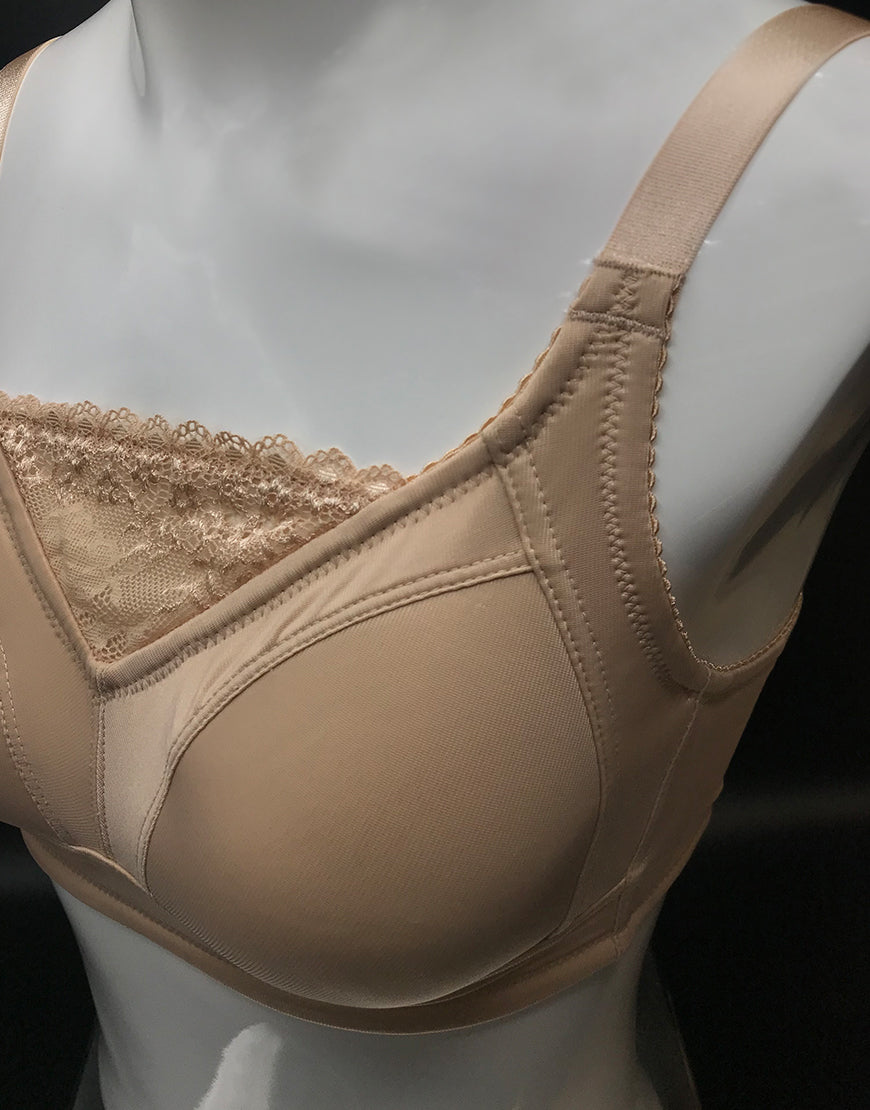 POST SURGICAL BRA WITH POCKET & TOUCH OF LACE-NUDE
