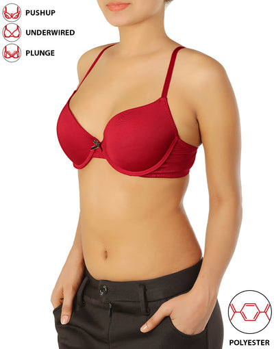 Pack of 2 Wired Pushup T-Shirt Bras with J Hook-Black/Savvy Red