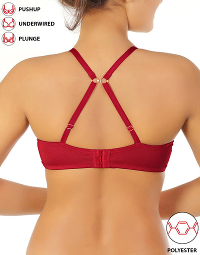 Pack of 2 Wired Pushup T-Shirt Bras with J Hook-Black/Savvy Red